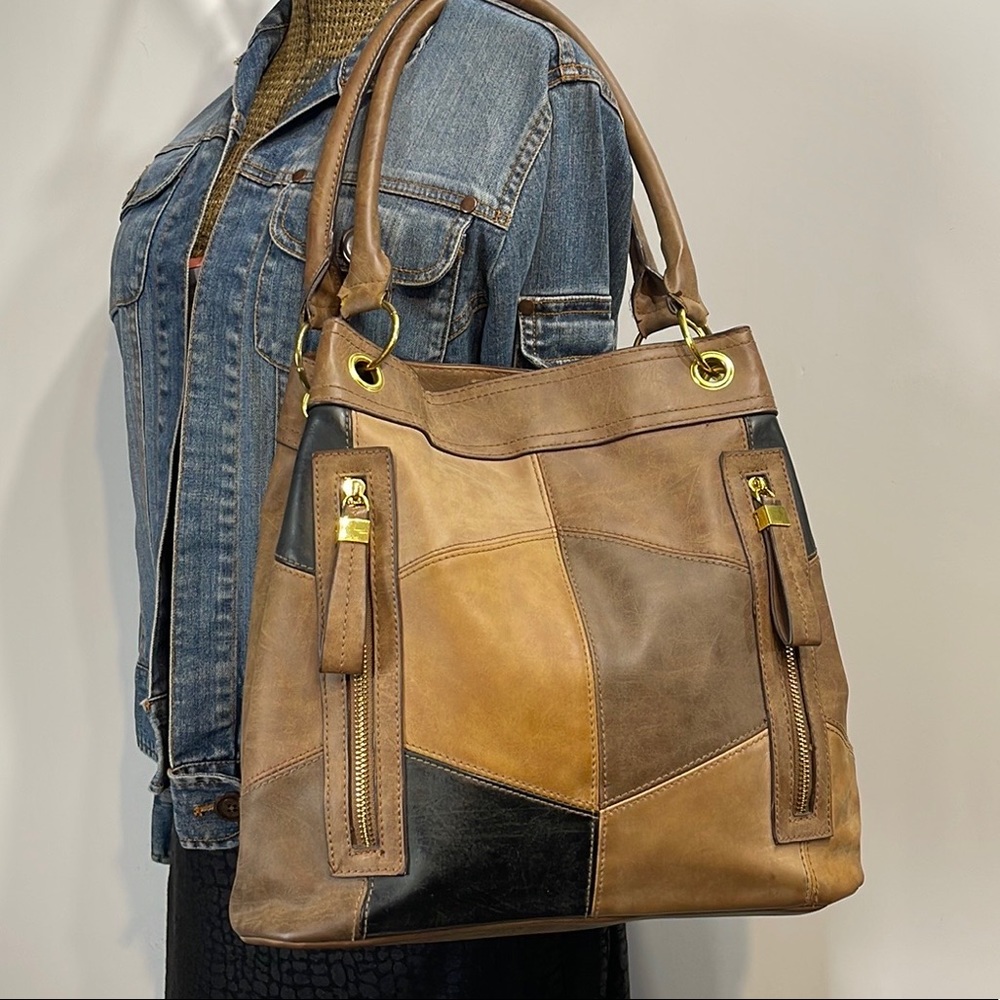 Brown Patchwork Tote Shoulder Bag - image 2